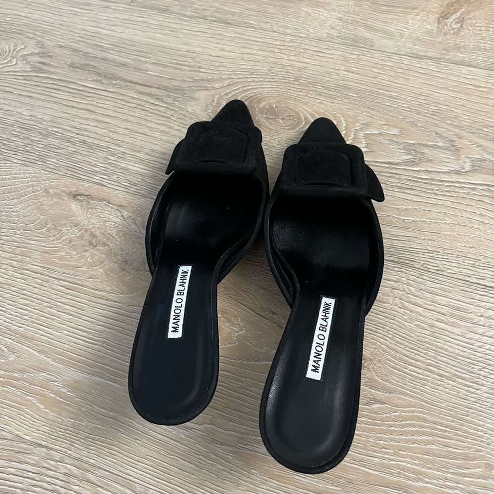 MANOLO BLAHNIK
Black Maysale 50 Suede Leather Mules - Picture 3 of 6